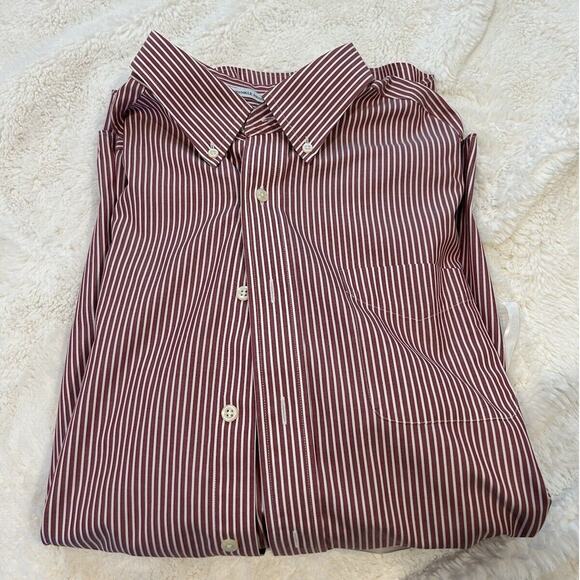 LL Bean Button Down Shirt 16.5 /37 Wrinkle Free Tradition‎ Fit Red Stripes - Picture 1 of 4
